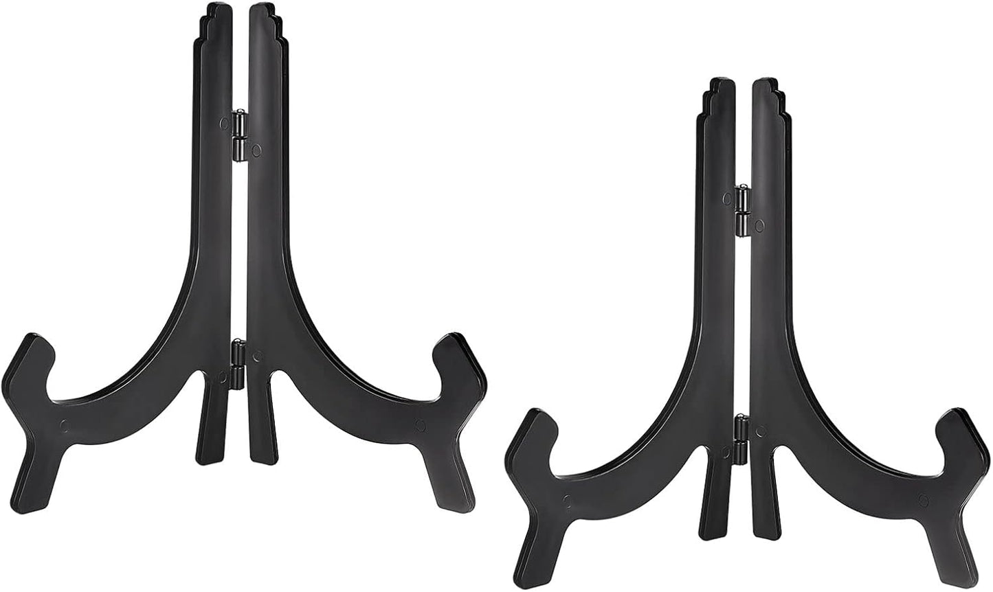 uxcell 2pcs 10" Black Plastic Folding Easel Plate Holder for Decorative Picture Frame Display