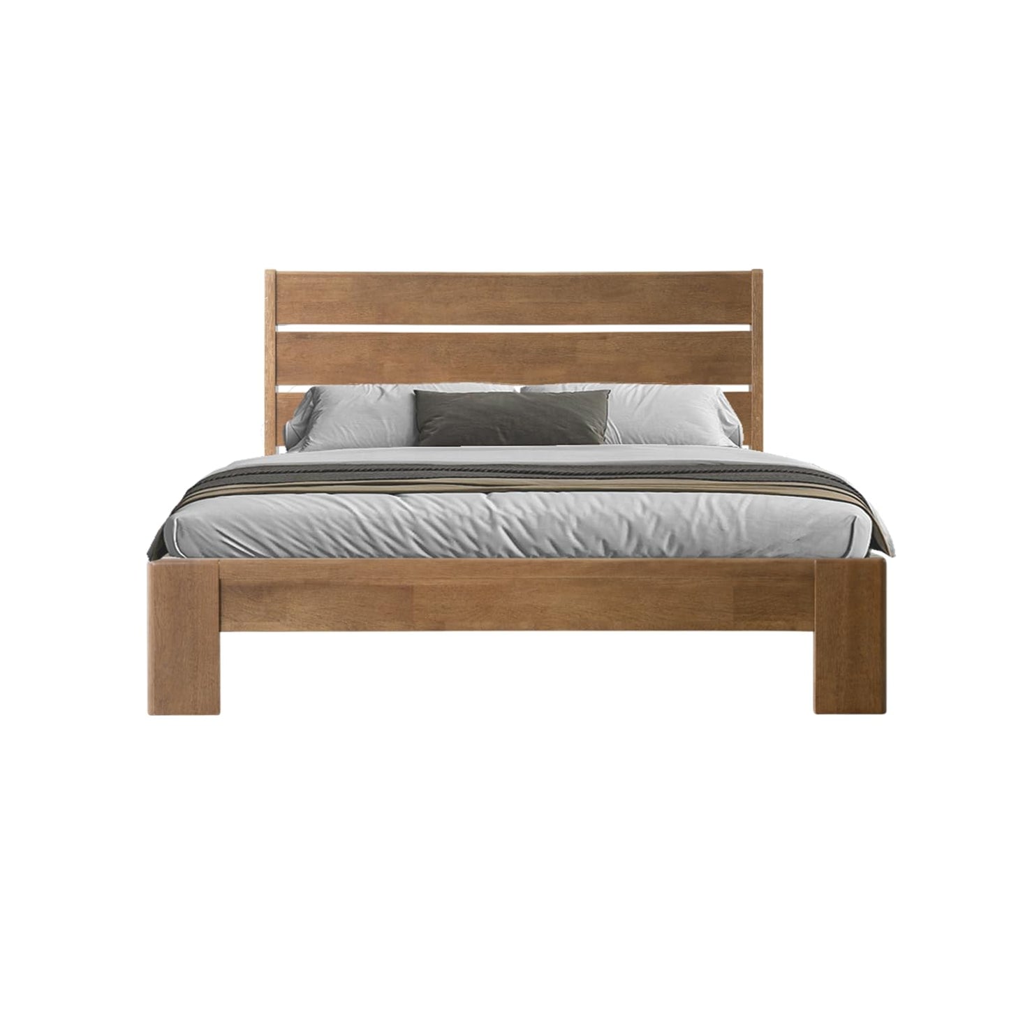 Full Size Solid Wood Platform Bed Frame, Headboard & Footboard, 12 Heavy-Duty Slatted Design, Center Metal Legs, Easy Assembly, No Box Spring Needed, Anti-Noise & Slip-Free, Barnwood Finish QIF-30