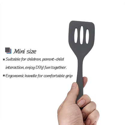Collfa Rose Gold And Grey Mini Kitchen Utensil Small Five-Piece Set Tiny Silicone Kids Kitchen Tools Whisk Spatula Tongs Spoon And Slotted Spatula For Cooking(Kids Baking Supplies) Grey