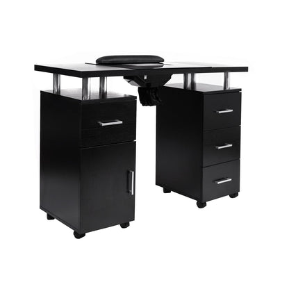 Manicure Table Glasglow II Salon Set with Luna LED Nail Lamp and TOTO Nail Technician Stool, Salon Nail Table Salon Furniture & Equipment, Black & Pink Set