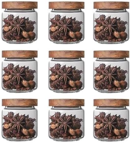 16oz (9) Glass candy Containers - kitchen Glass Airtight Storage jar With Acacia Airtight Lidfor kitchen Seasoning