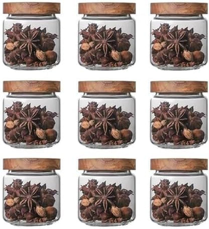 16oz (9) Glass candy Containers - kitchen Glass Airtight Storage jar With Acacia Airtight Lidfor kitchen Seasoning