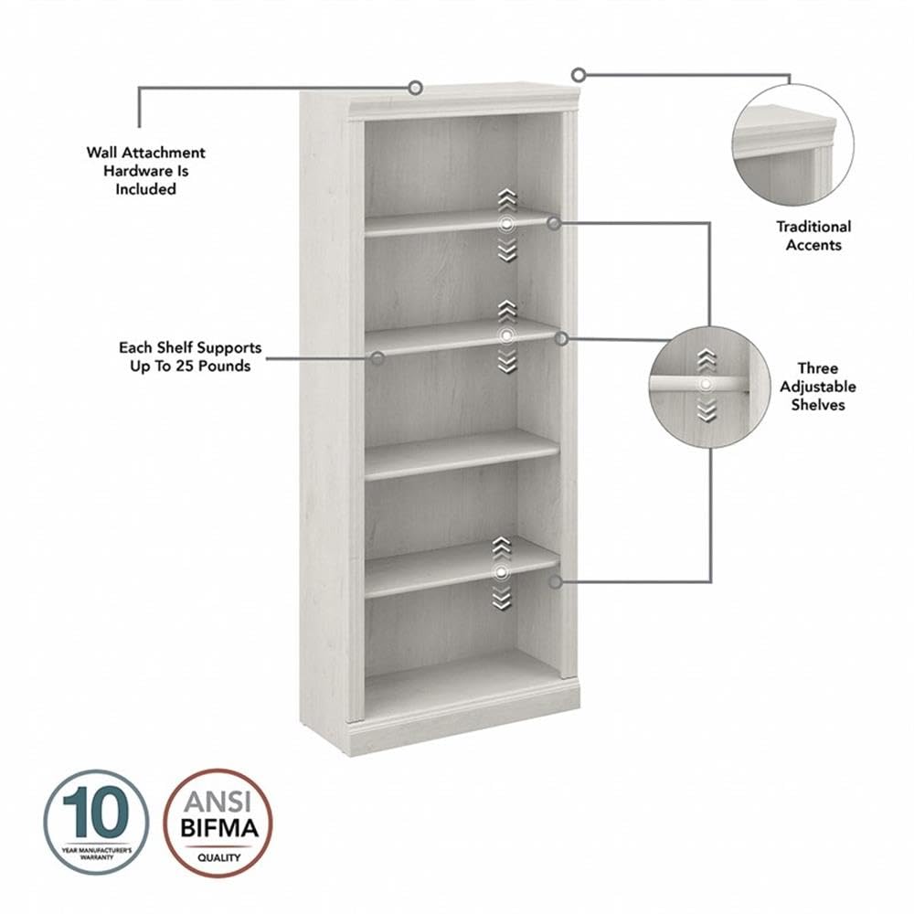 Bush Home Saratoga Tall 5 Shelf Bookcase - Set of 2 in Linen White Oak