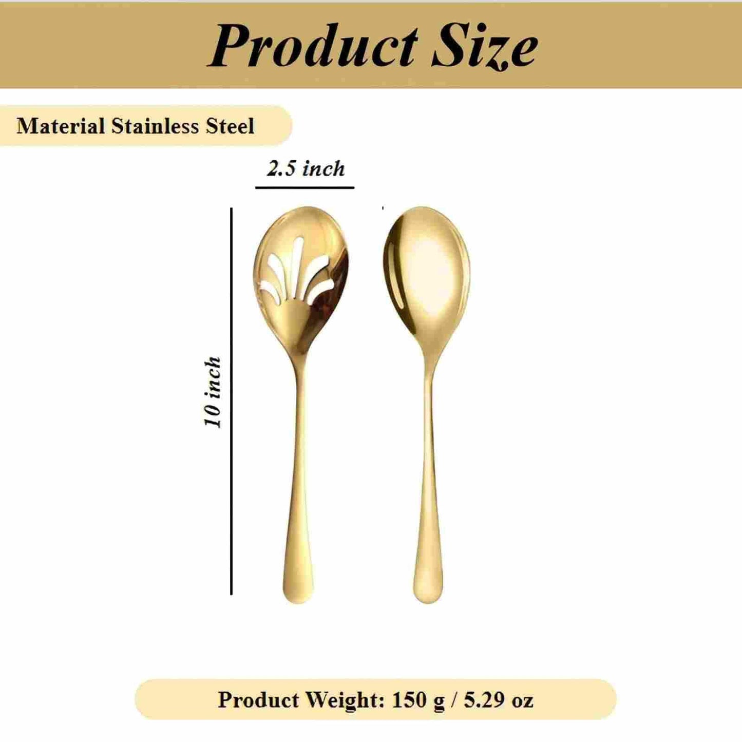 Extra Large Serving Spoons Set, 9.9 Inch Serving Spoon and Slotted Spoon, Stainless Steel Large Serving Utensils for Buffet, Parties, Catering & Kitchen (Golden)
