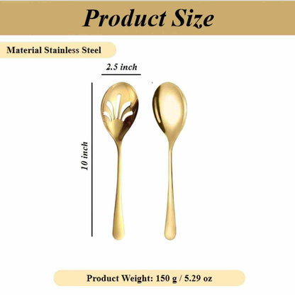 Extra Large Serving Spoons Set, 9.9 Inch Serving Spoon and Slotted Spoon, Stainless Steel Large Serving Utensils for Buffet, Parties, Catering & Kitchen (Golden)