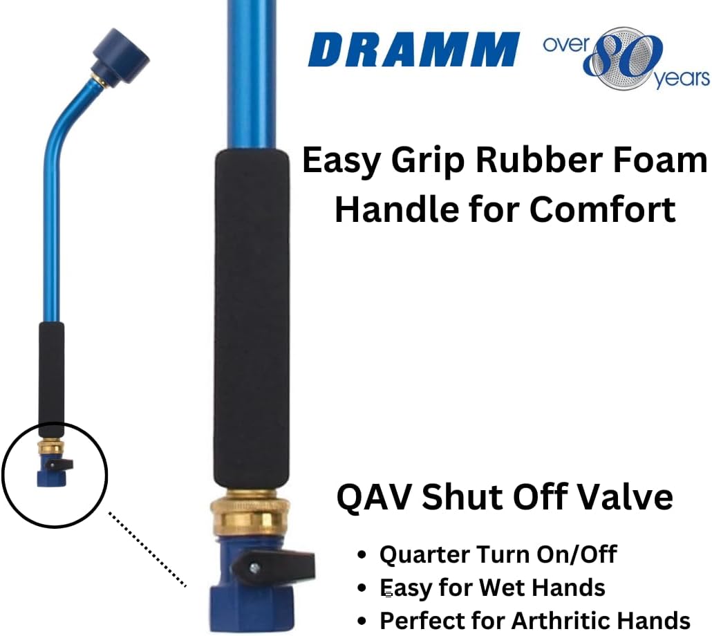 Dramm 30 8 Sunrise Soft Rain Watering Spray Wand Long, Berry Gentle Full-Flow Spray with Shut-Off Valve & Foam Grip