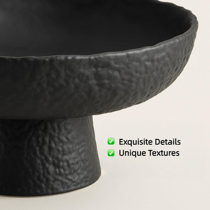 Fruit Bowl for kitchen decor Counter, 10.4‘’Large Decorative Bowl, Modern Display key bowls, High Foot Serving Blows with Irregular Edge Design, High-Temperature Fired Thickened Glass Bowl, Black