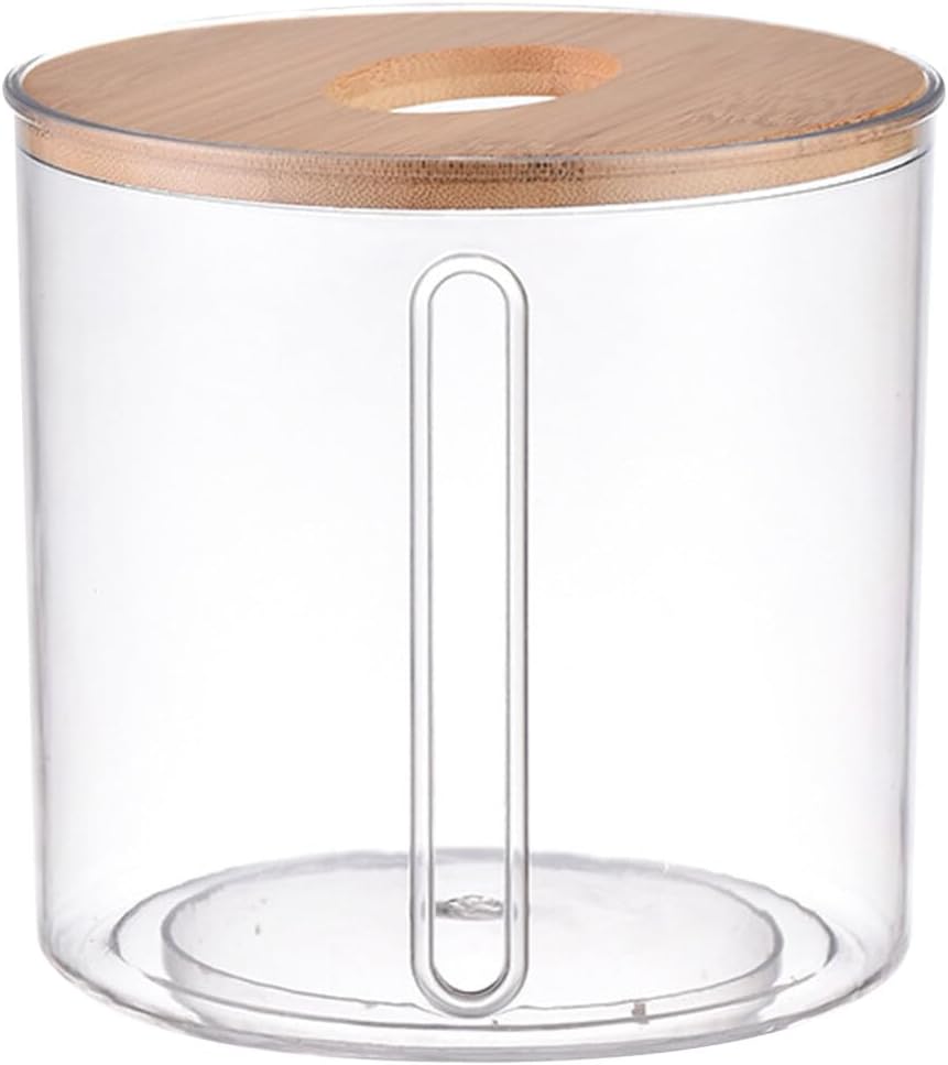 Amosfun Round Wooden Tissue Box Cover, Facial Tissue Holder with Wood Lid for Countertops