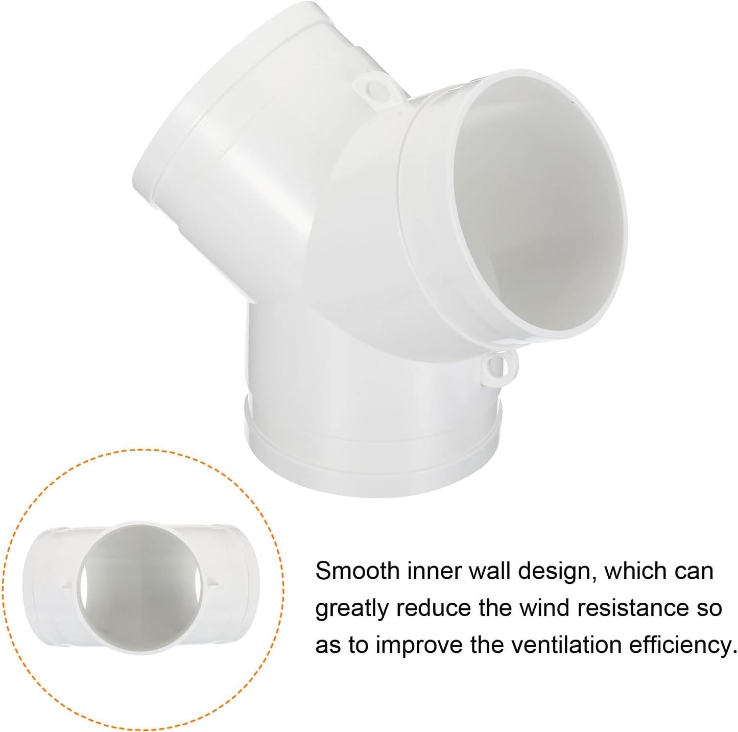 PATIKIL 4 Inch Y Connector Duct Splitter, 3 Way Air Vent Hose Adapter for Dryer Exhaust Fan HVAC Systems, White