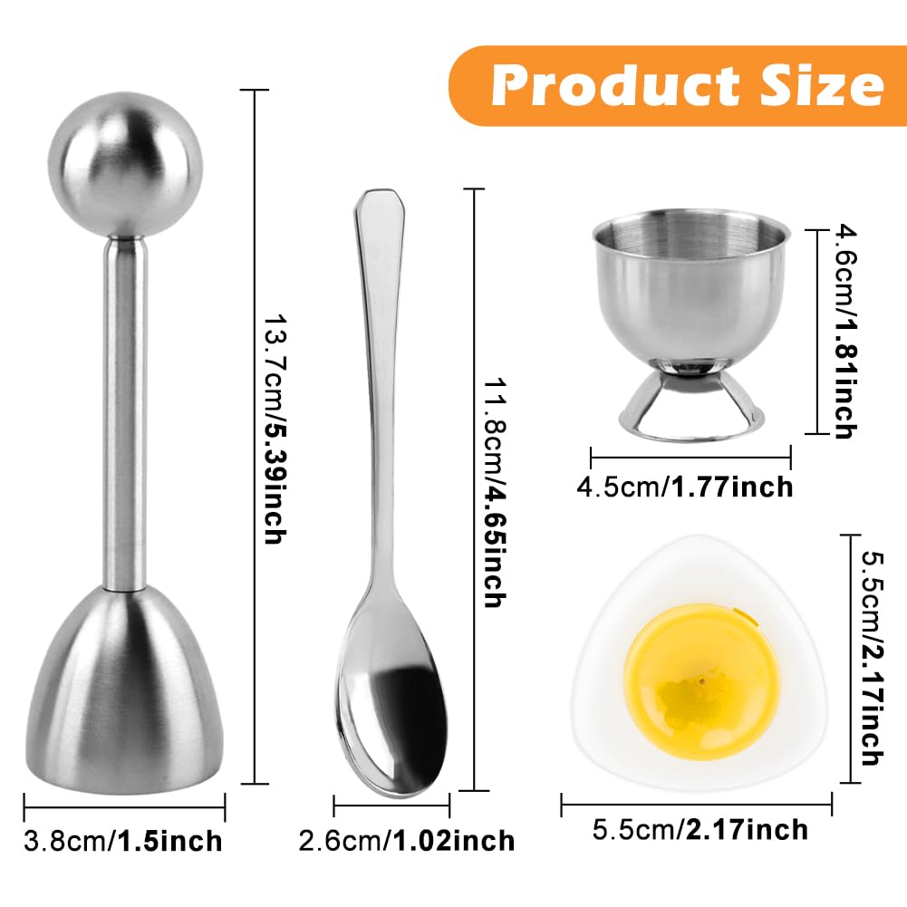 10PCS Egg Cracker Topper Cutter Set for Hard Boiled Eggs,With 4X Stainless Steel Egg Cups for Soft Boiled Eggs,4 X Egg Spoons,1 X Magnetic Egg Piercer,for Breakfast Kitchen Tool