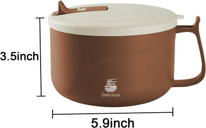 Microwave Ramen Bowl with Handles, 304 Stainless Steel Liner, Large Soup Cups for Ramen, Noodle, Cereal, 42 oz