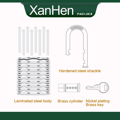 XanHen Keyed Alike Laminated Steel Padlocks, Standard Shackle, for Hasp, Shed, Fence, Storage Locker, School, Gym (100 Pack)