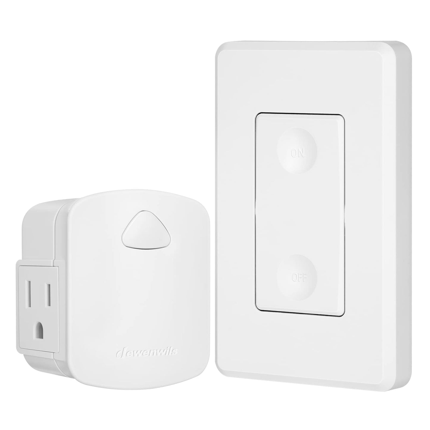 DEWENWILS Wireless Remote Wall Switch and Outlet, No Wiring Remote Control Outlet Light Switch, Expandable, 15A/1875W, 100ft RF Range, Compact Side Plug, ETL Listed (1 Outlet and 2 Remotes)