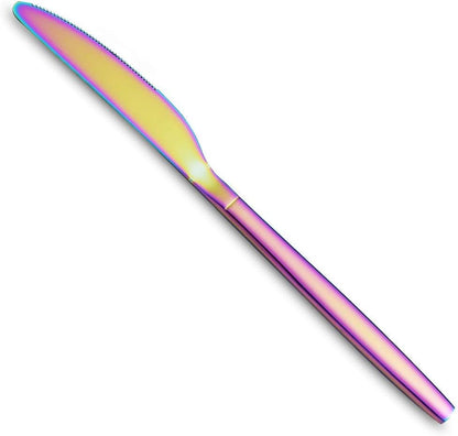 HOMQUEN Rainbow Dinner Knives, 4 Pieces, 9" Stainless Steel Modern Design with Colorful Titanium Plating
