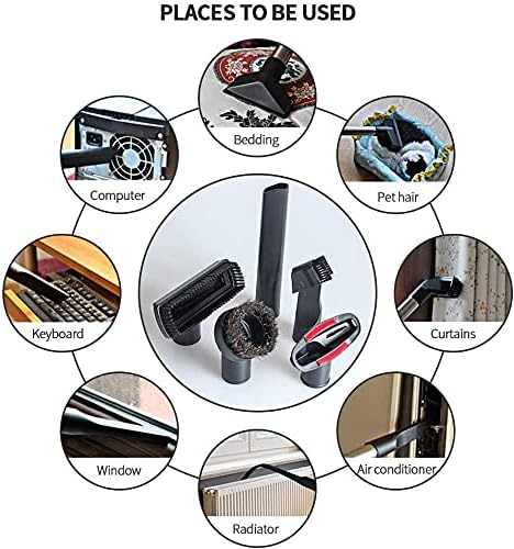Vacuum Attachments 32mm (1 1/4 inch) Brush, Flexible Crevice Kit for Shop Vac Attachments, 7 Packs