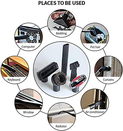 Vacuum Attachments 32mm (1 1/4 inch) Brush, Flexible Crevice Kit for Shop Vac Attachments, 7 Packs