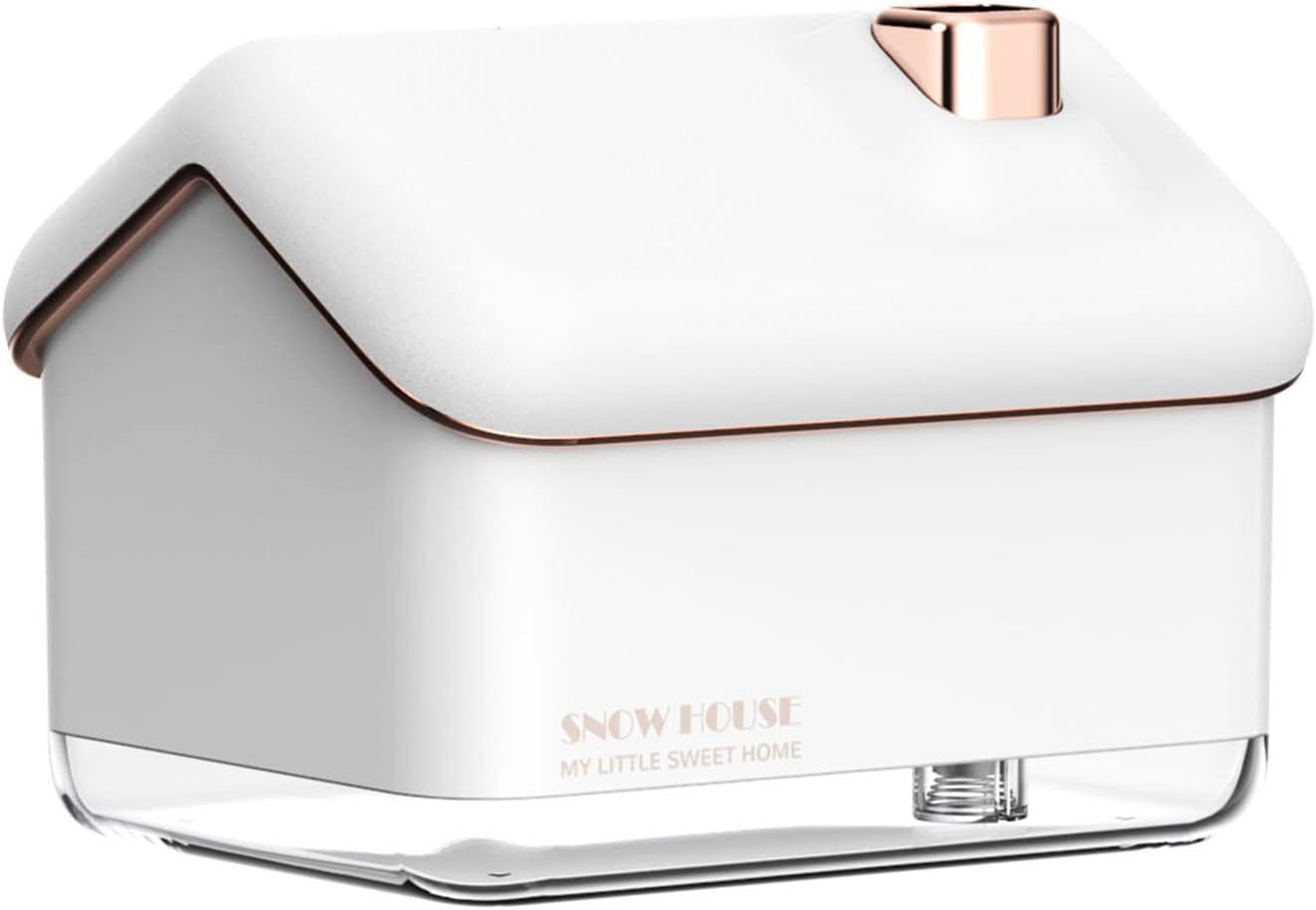 Desktop Humidifier, Snow House Humidifier with 2 Speed Adjustment, Portable Silent USB Plug In Gift with Night Light