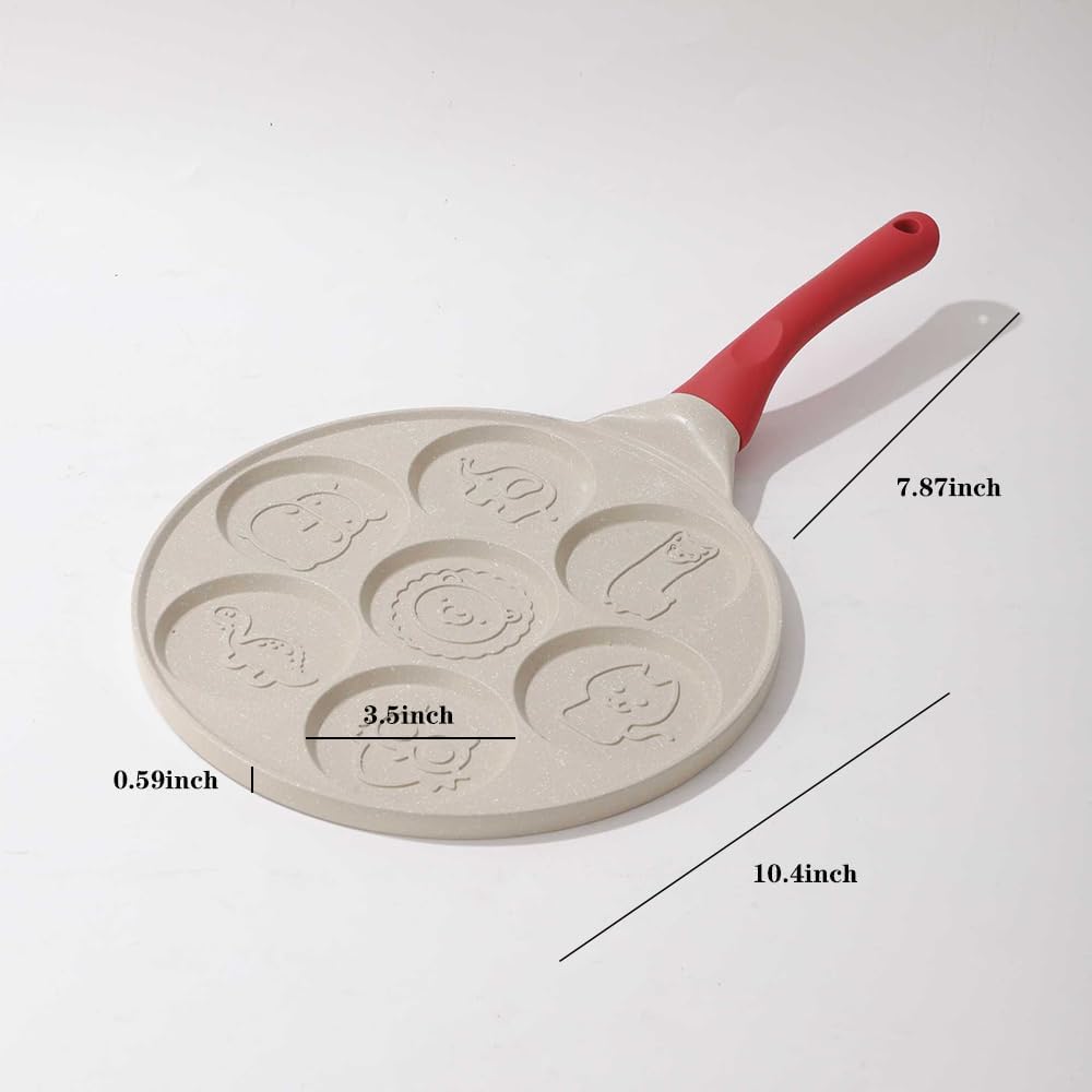 Nonstick Pancake Pan, Aluminium 7-Hole Egg Pancake Griddle Pan with Cartoon Shapes, 10.4 Inch for Fun Breakfast