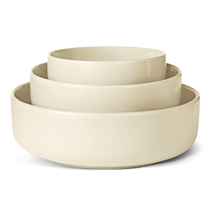 Amazon Basics Glazed Stoneware Serving Bowls, 3-Piece Set, Dishwasher-Safe, Microwave-Safe, Freezer-Safe, Stain-Resistant, Ivory