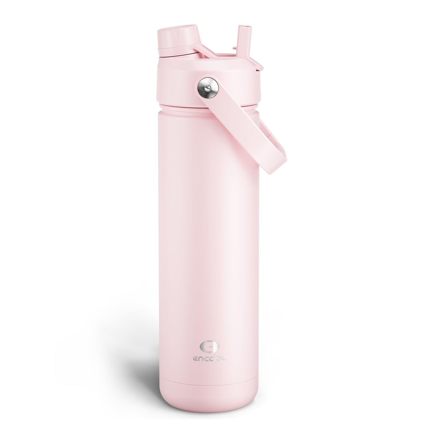 ENCOOL Insulated Water Bottle with Straw Stainless Steel Water Bottle, Leak-Proof, BPA-Free, Double Wall Vacuum Keeps Cold for 24 Hours for Sports, Travel, School (26 oz, Cotton Candy)
