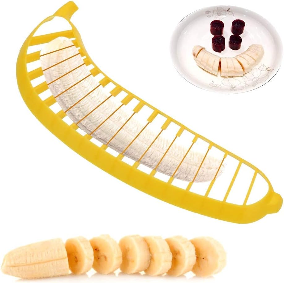 Guyuyii Banana Slicer, Safe Kitchen Gadget for Kids and Adults, Get 18 Even Slices in Seconds