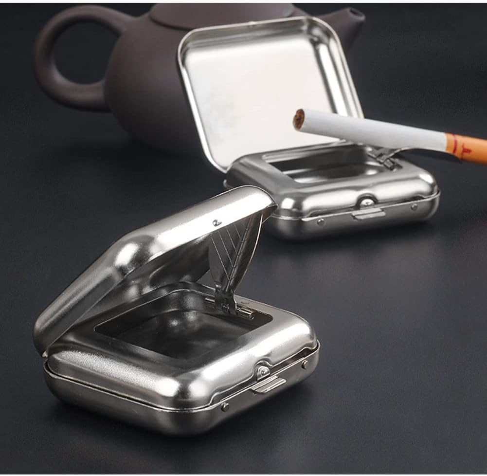 Stainless Steel Mini Pocket Ashtray, Portable Cigarettes Ash Tray with Lid, Compact Car Supplies for Office, Home