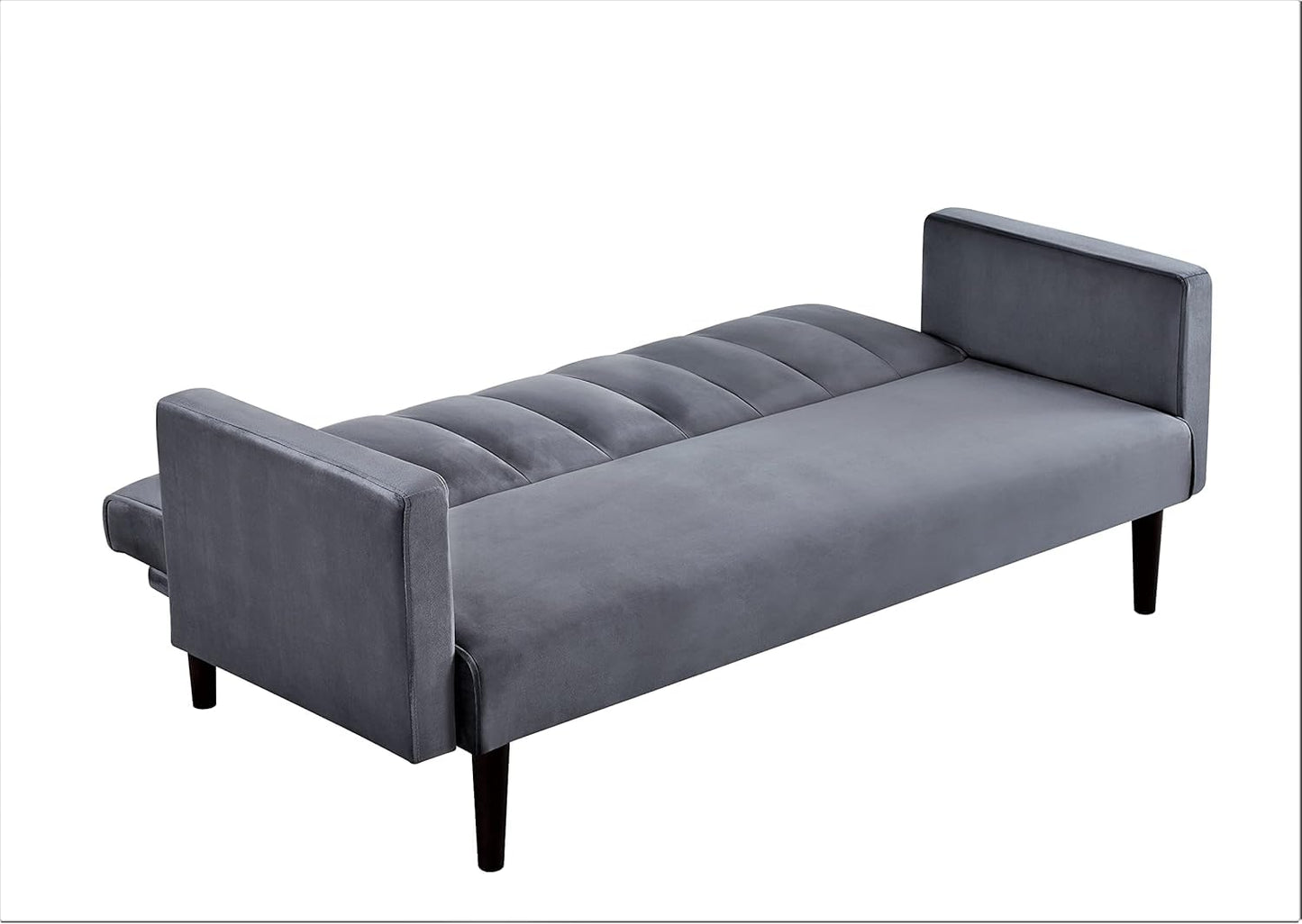 Container Furniture Direct 72" Velvet Convertible Futon Sofa Bed - Full Out Twin Sleeper Couch w/Channel Stitch, Wood Frame & High-Density Foam - Space-Saving for Apartments/Dorms, Grey