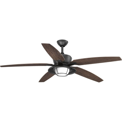 Progress Lighting P2564-8030K Protruding Mount, 5 Toasted Oak Blades Ceiling fan with 18 watts light, Forged Black
