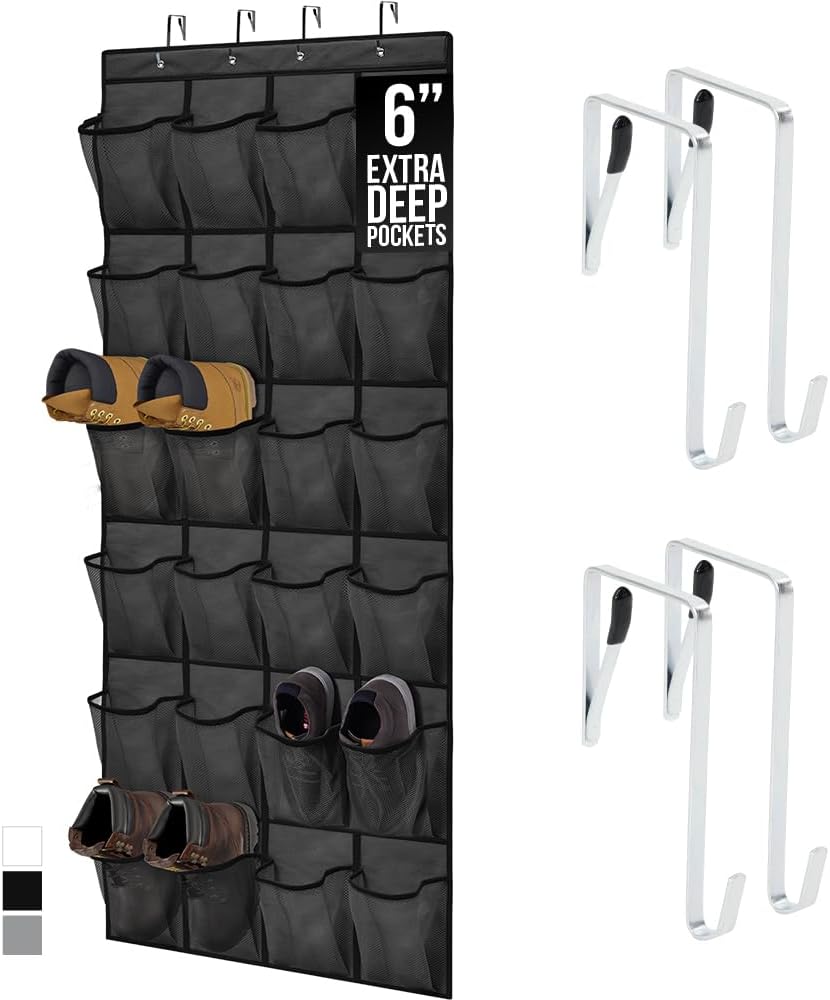 24 4 Closet Closets GORILLA GRIP Over the Door Shoe Organizer, Extra Large Breathable Mesh Pockets, Space Saving