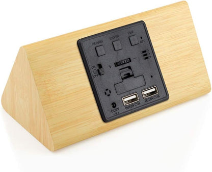 OCT17 Wooden Alarm Clock - Smart LED Digital Clock with Time Temperature, Humidity Display, Bamboo, Adjustable