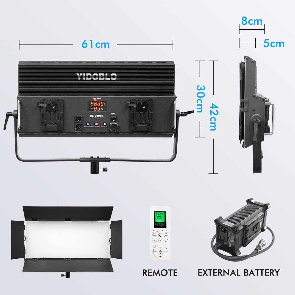 Yidoblo GL-3000C 300W RGB LED Video Light with APP & remoter Control, 1% Precise Min Dimming/360° RGB/CRI 97+/TLCI 98+/2800K-9900K/14 Effects Light Scenes for Studio Lighting Photography Videography