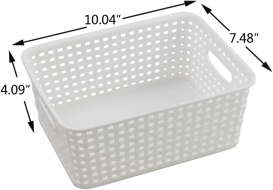 Farmoon 6 Packs White Plastic Organizing Basket - Small Pantry Storage Baskets