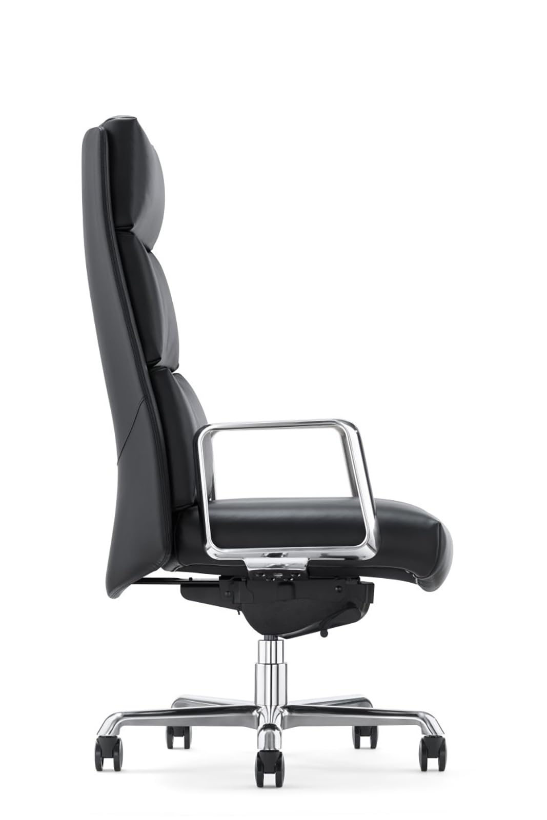 FURIJING Genuine Leather Aluminum Base High Back Executive Chair,Modern Ergonomic Real Leather Office Chair Boss Executive Chair with Synchro-Tilt Mechanism-Black.