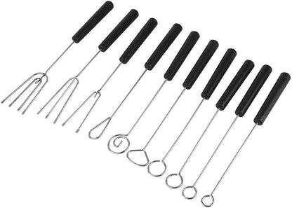 Set of 10 Stainless Steel Split Chocolate Forks for Hot Pot DIY Decorative Tools, Pralines, and Truffles