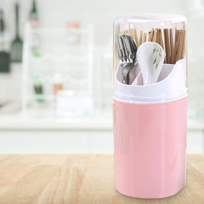 Utensil Drying Caddy, Kitchen Utensil Holder, Chopsticks Holder Drying Rack with Cover 4 Slots Cutlery Storage Organizer for Forks Spoons Cutlery Caddy Bin(Pink)