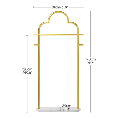 YATINEY Coat Rack Freestanding, Heavy Duty Clothes Rack with 4 Hooks, Metal Coat Hanger Stand with Stable Base, Gold Clothing Rack for Entryway, Bedroom, Office, Gold and Marble White YM04DM