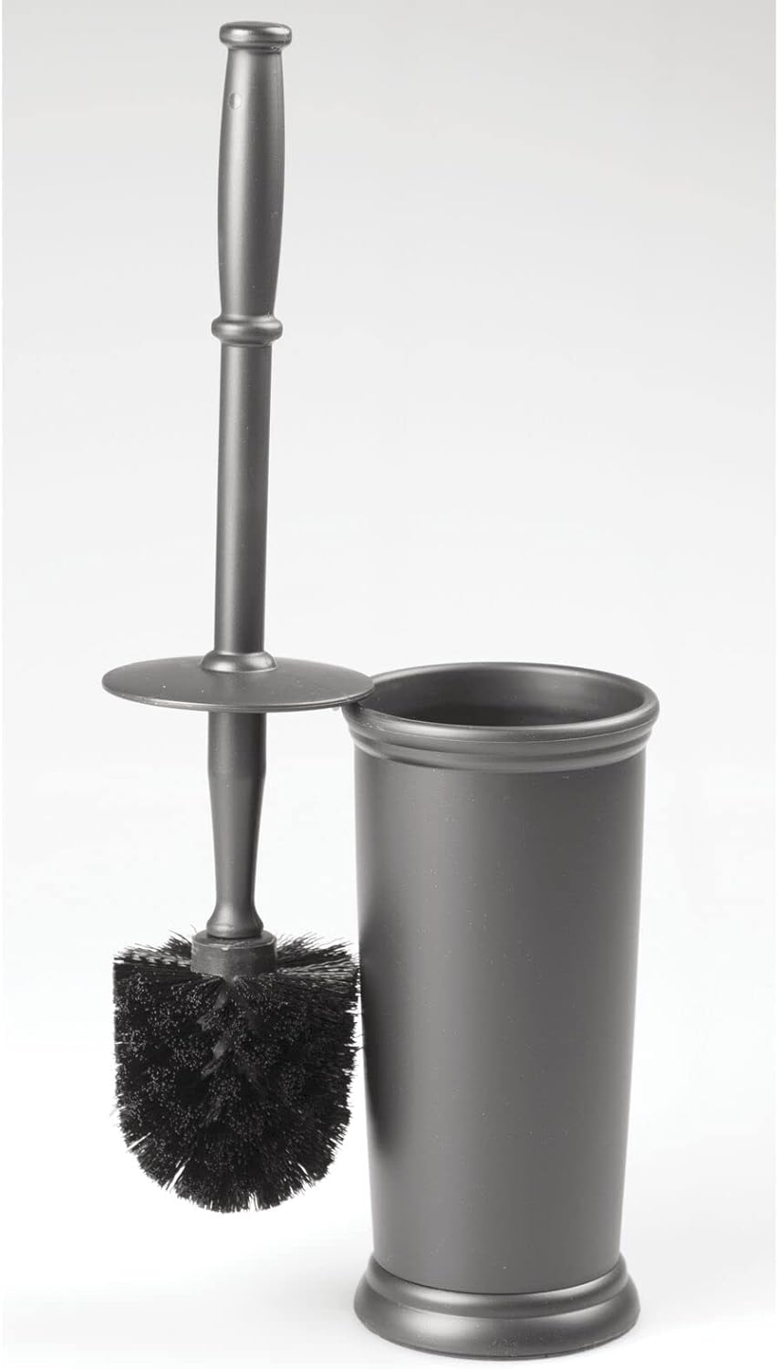 mDesign Toilet Bowl Brush and Holder - Covered Bathroom Scrubber in Modern Holder - Space Saving Deep Cleaning Brush -