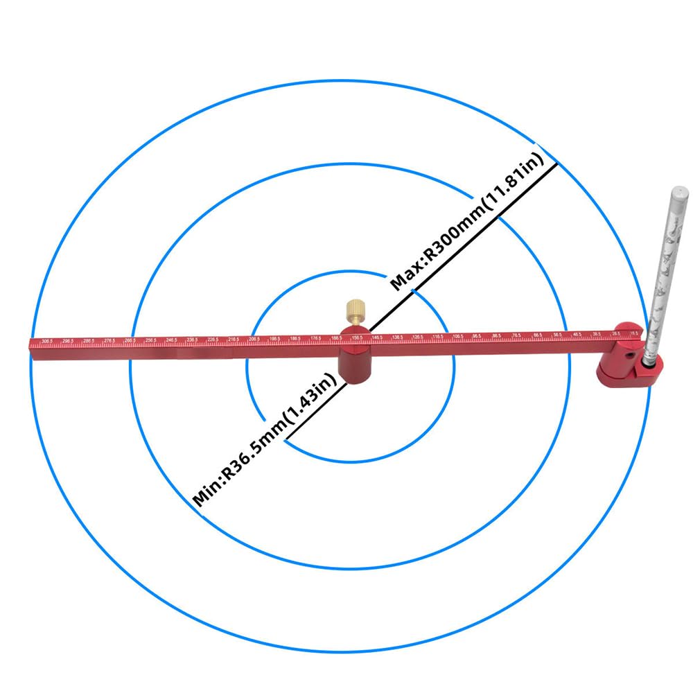 Imperial 300mm Woodworking Compass Scribe, Aluminum Adjustable Drawing Circle Ruler, Woodworking Scriber Tool, Compass Drawing Tool, Center Finder Fixed-Point Circle Line Marking Gauge