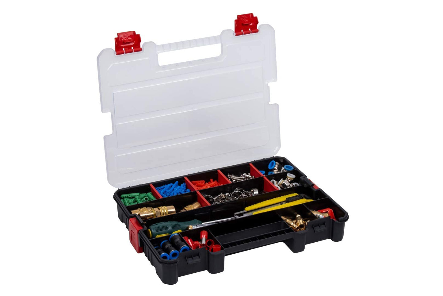 2-Pack Small Parts Organizer Box – Stackable Hardware Storage Organizer Case with 20 Compartments & Dividers – Screw, Nut, Bolt, Drill Bit Organizer for Garage, Workshop, Crafts