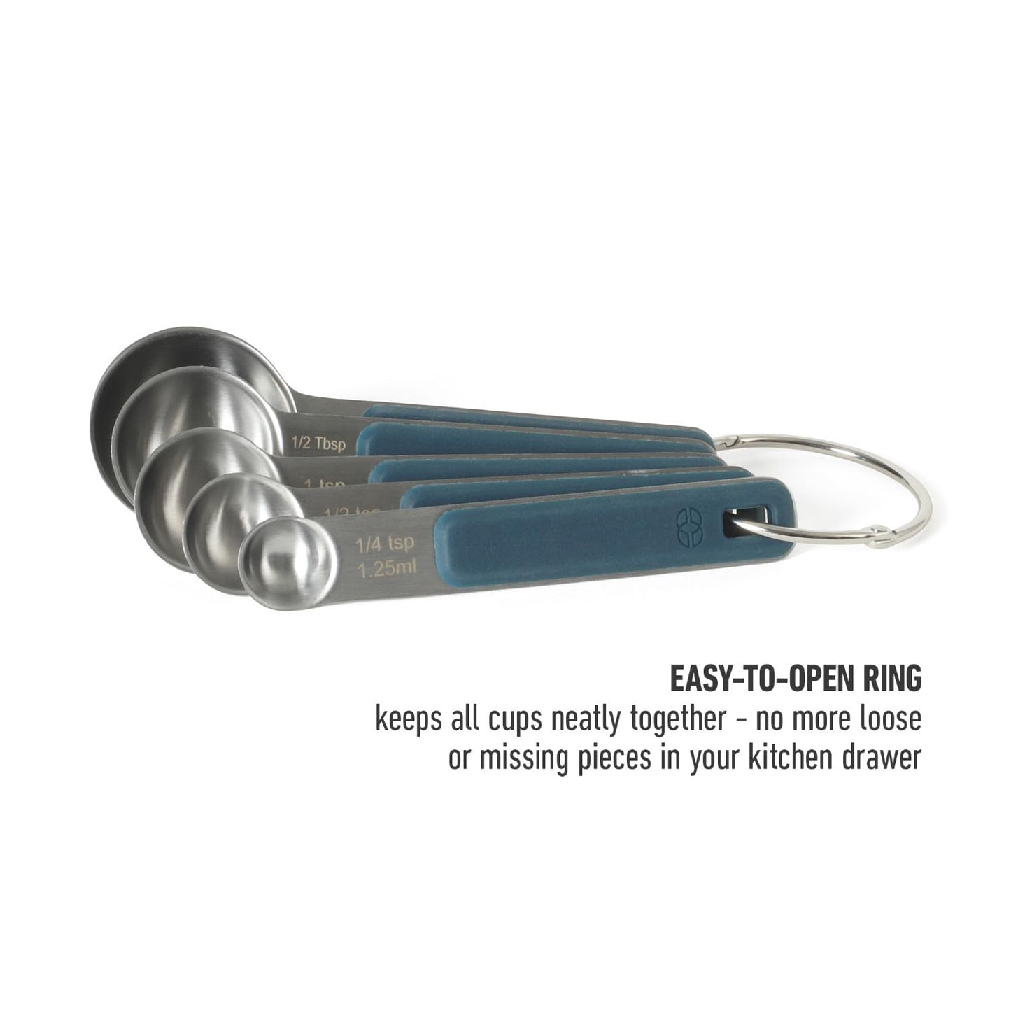 Calphalon Prime 5 Piece Stainless Steel Measuring Spoons W/Navy Blue Silicone Handles