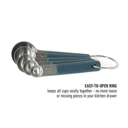 Calphalon Prime 5 Piece Stainless Steel Measuring Spoons W/Navy Blue Silicone Handles