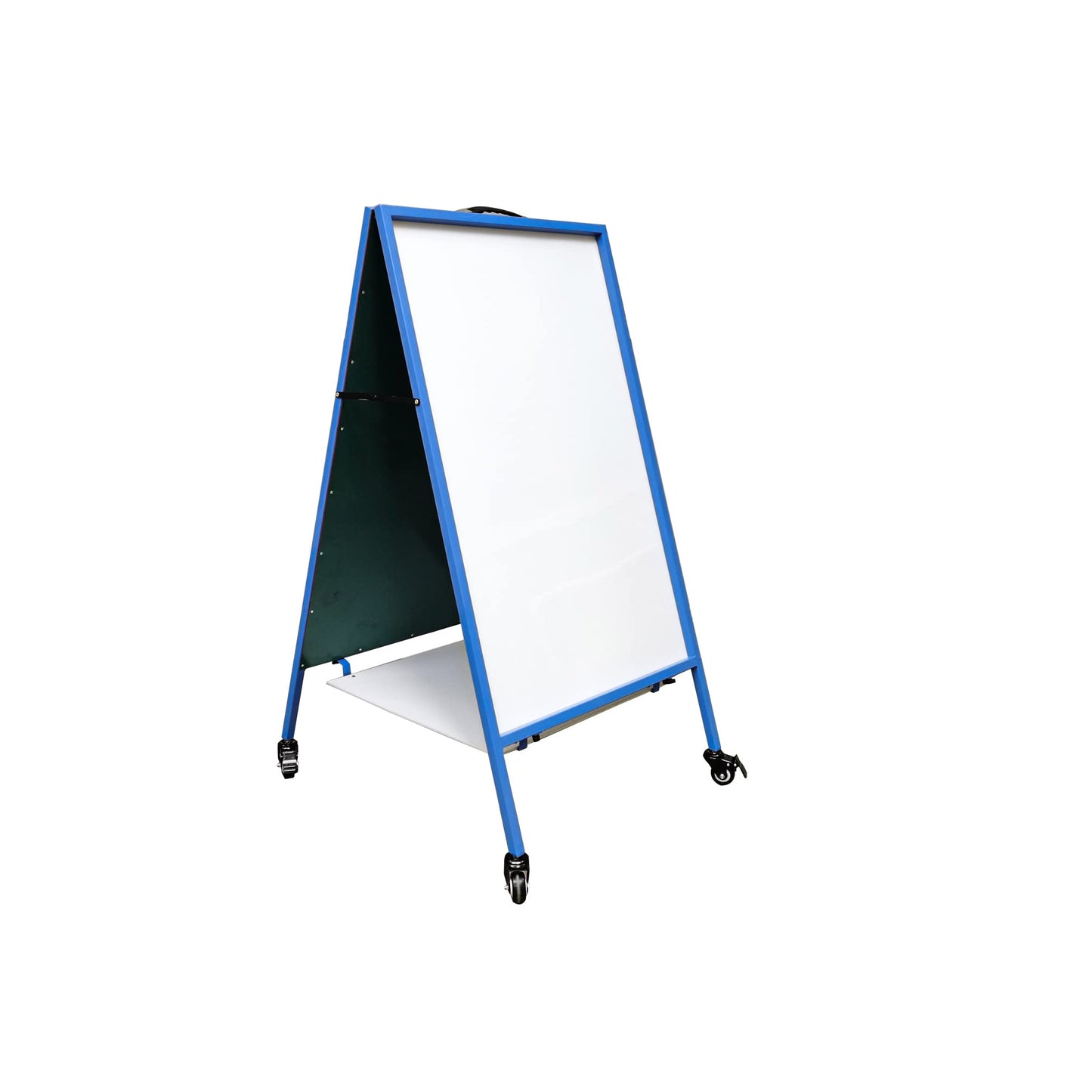 FixtureDisplays Double-Sided Easel with Dry Erase & Magnetic Felt Surfaces A-Frame Art Board on Wheels Blue Steel Frame 19531-NPF