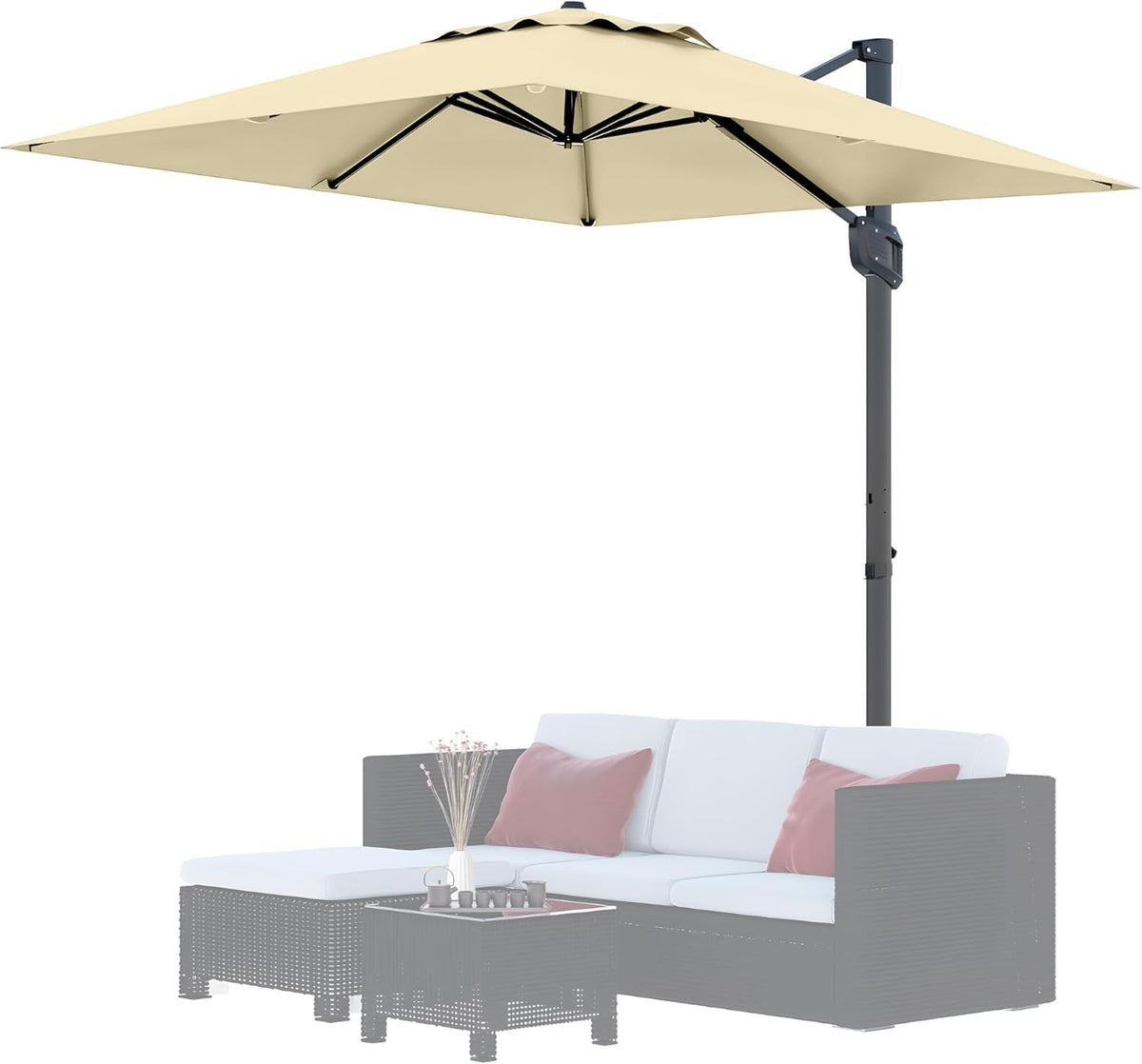 Hetoy 10' x 10' Square Cantilever Patio Umbrella, Extra Large Offset Hanging Umbrella with UV Protection, Adjustable Tilt, Weather-Resistant Fabric, Easy Assembly, Sturdy Base Included