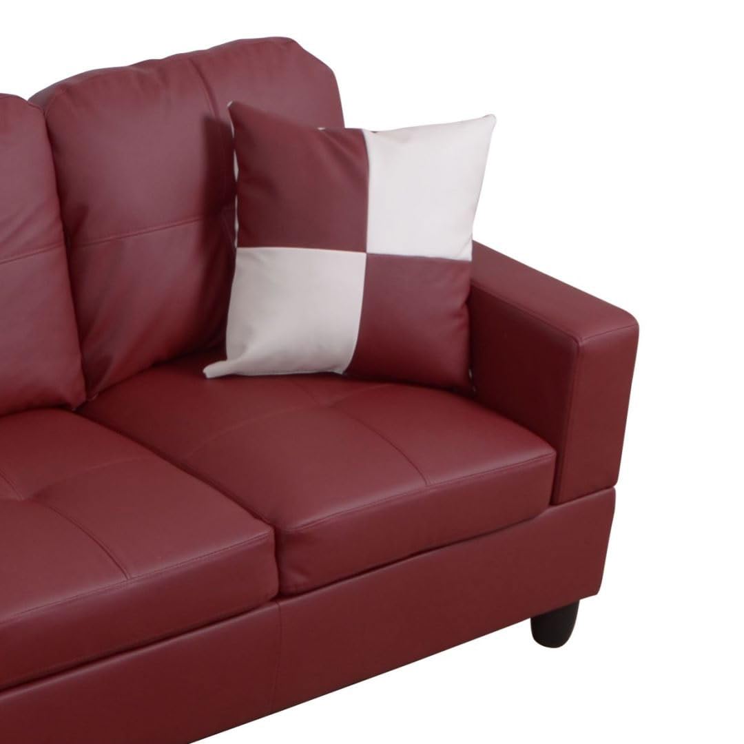 UOCFYK Red L-Shaped 3-Piece Faux Leather Sofa with Storage Ottoman Set, Sectional Couch Leather-Like Sofa Set for Living Room, Office, Small Space