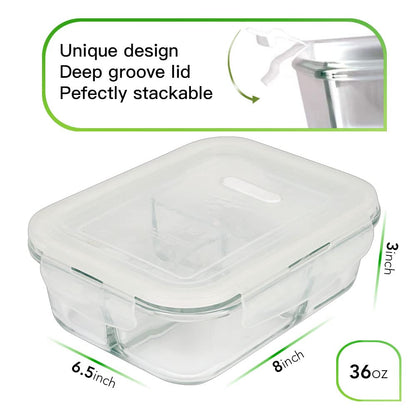 DAS TRUST 3 Pack Bento Box Glass Meal Prep Containers - 3 Compartment Glass Food Storage Containers with Lids - Lunch Box Meal Prep Bowls - Oven Safe