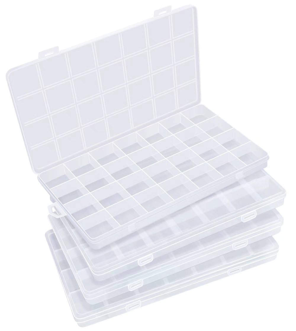 Eppingwin 28 Grids Bead Organizer, Craft Organizers and Storage, Acrylic Organizers, Plastic Bead Organizer Box for Crafts Organizing Storing (4 Pack)