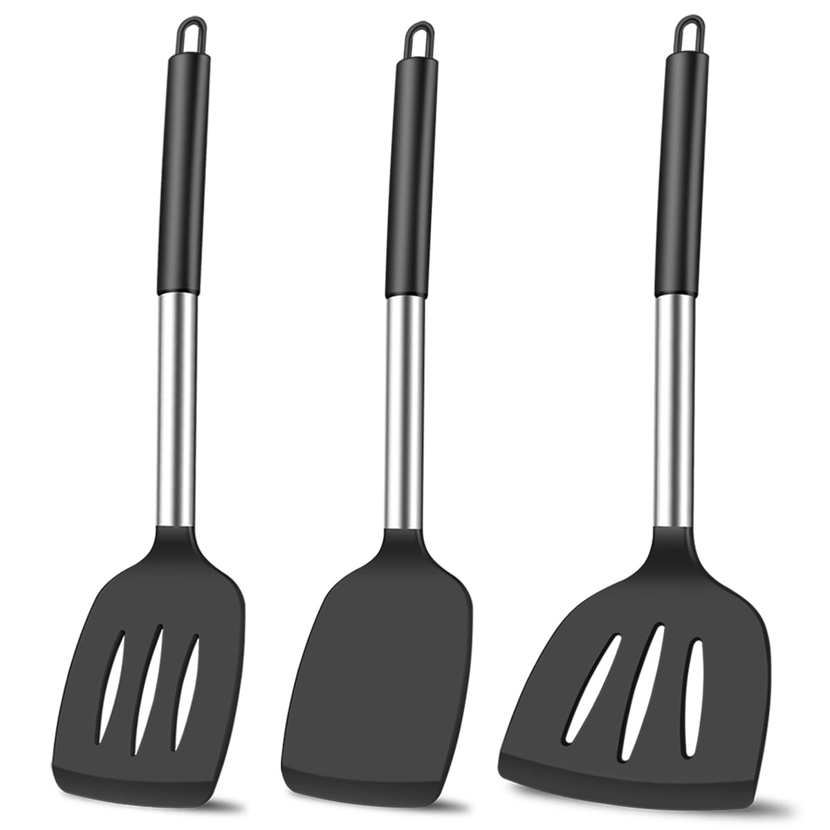 KLAQQED 3Pcs Silicone Spatula Set Heat Resistant Spatulas for Nonstick Cookware Fish Turner Plastic Spatulas Rubber Wok Spatula, Long Large Spatula Silicone Cooking Use Kitchen Utensils Set