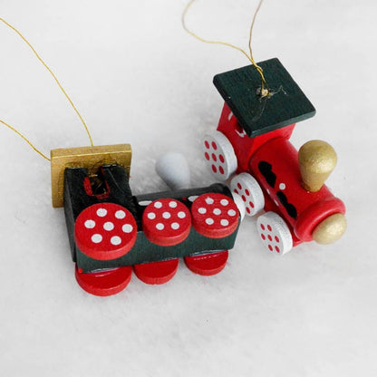 YeahiBaby 6pcs Set, Wooden Christmas Train Mini Painted Train Head Christmas Tree Hanging Ornament for Party Wall Decor