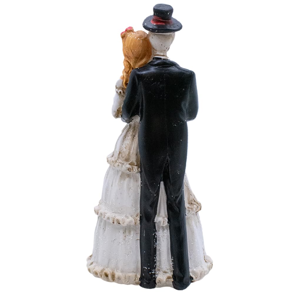 VILLAGE GIFT IMPORTERS Skeleton Bride and Groom | Halloween Wedding Couple | Groom in Top Hat and Suit | Bride in Bridal Gown with Red Hair | Home Décor for Halloween and Day of the Dead
