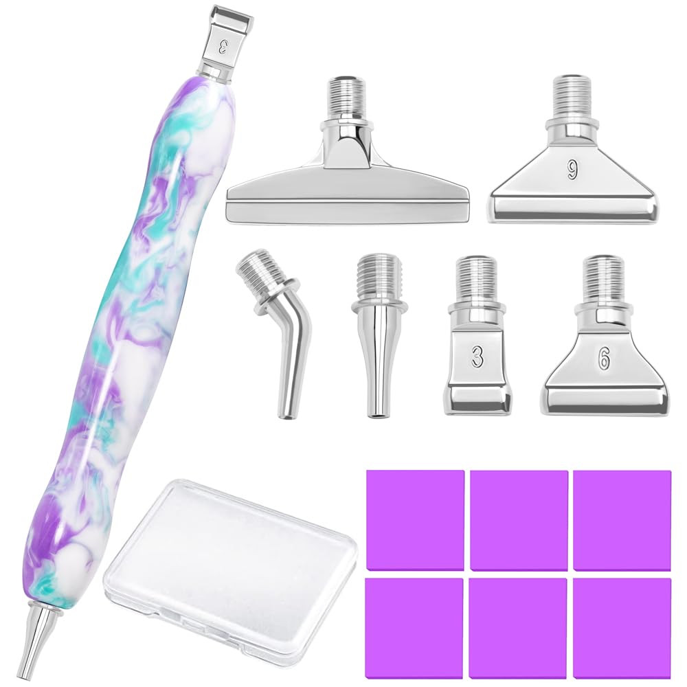 Praise V Do Diamond Painting Art Drill Pen Kit with Screw Steel Rose Metal Tip Nibs Placers Tool Accessories, Ergonomic Diamond Art Pen for 5D Diamond Paint Bead Dot PurpleLtblue